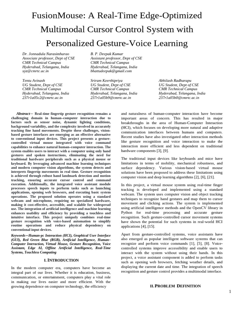 FusionMouse Revised 1 | PDF | Human–Computer Interaction | Graphical ...