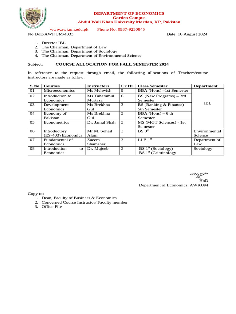 19 Aug 24 Other Department Instructor - Economics Fall 2024 | PDF