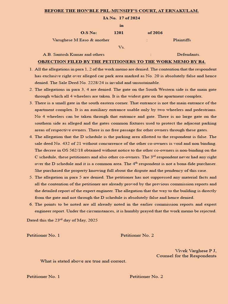 OS 1201 of 16 Objection To Work Memo D4 | PDF | Chess | Chess Openings