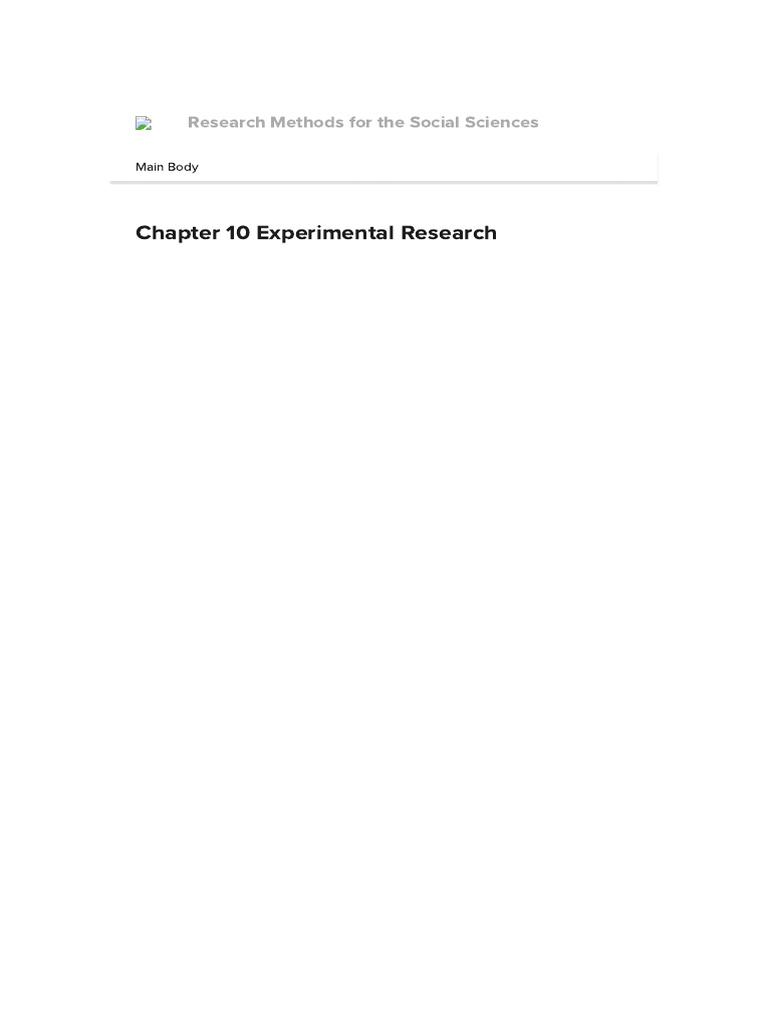 Chapter 10 Experimental Research - Research Methods For The Social ...