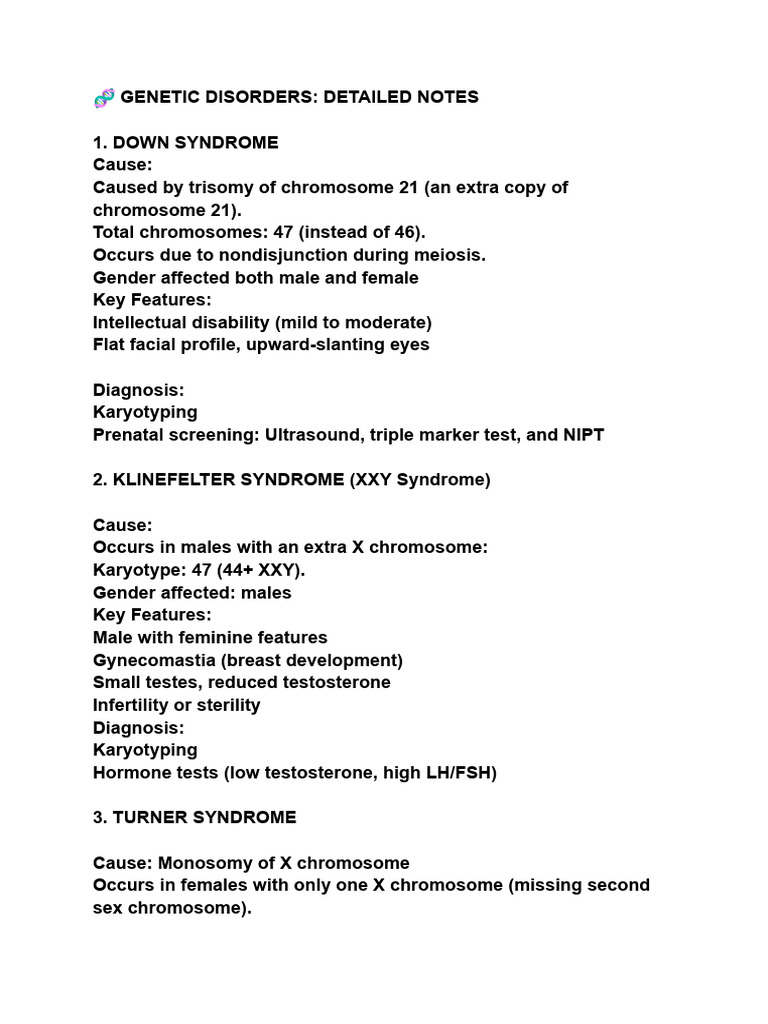 #7 Genetic Disorders - Detailed Notes | PDF