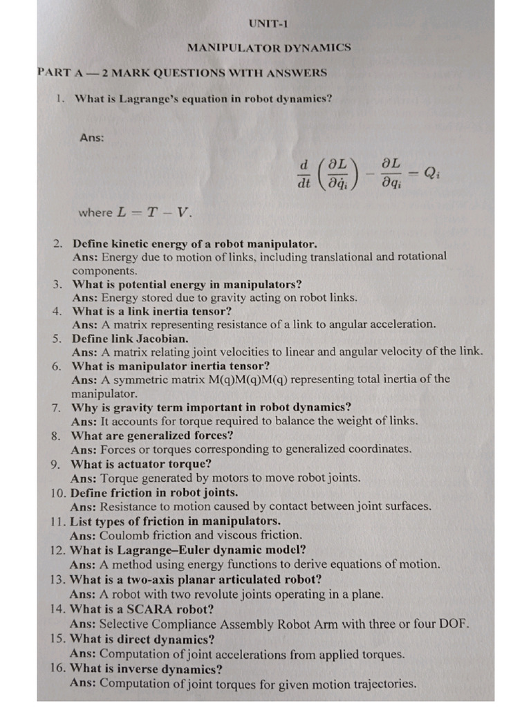 Robot Dynamics and Motion Planning | PDF
