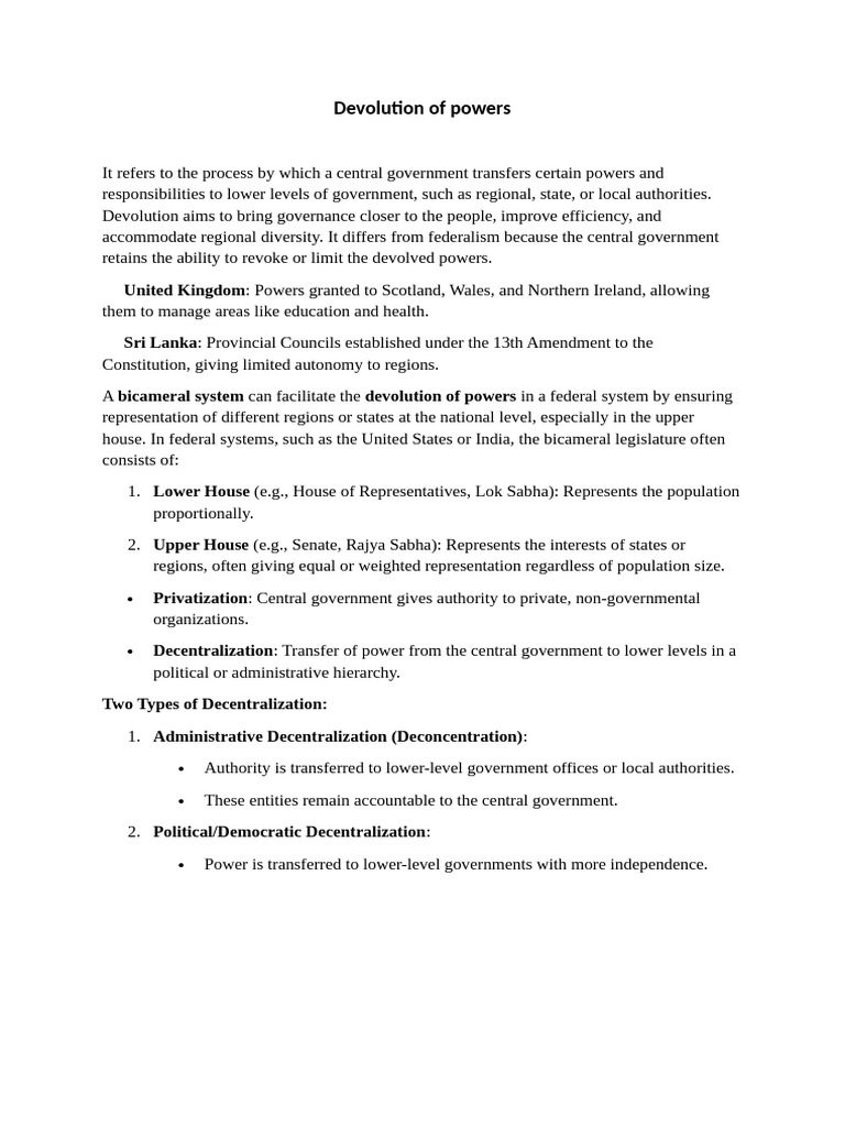Devolution of Powers | PDF | Federalism | Devolution