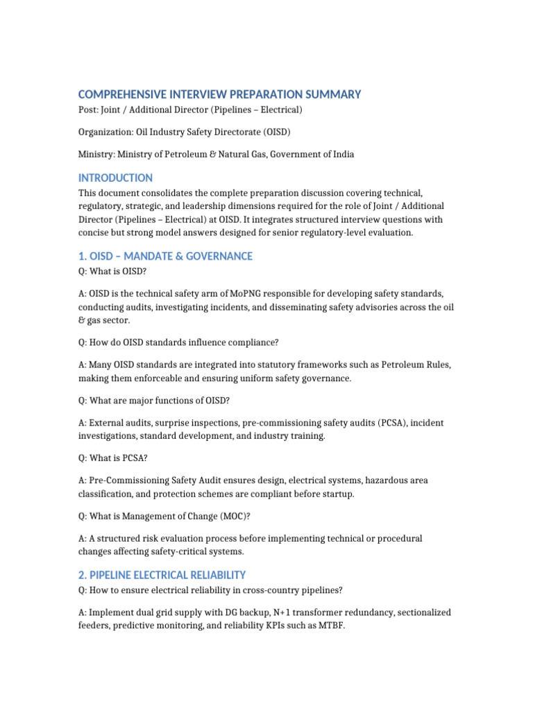 OISD Complete Interview 10page Summary | PDF | Electric Arc | Transformer