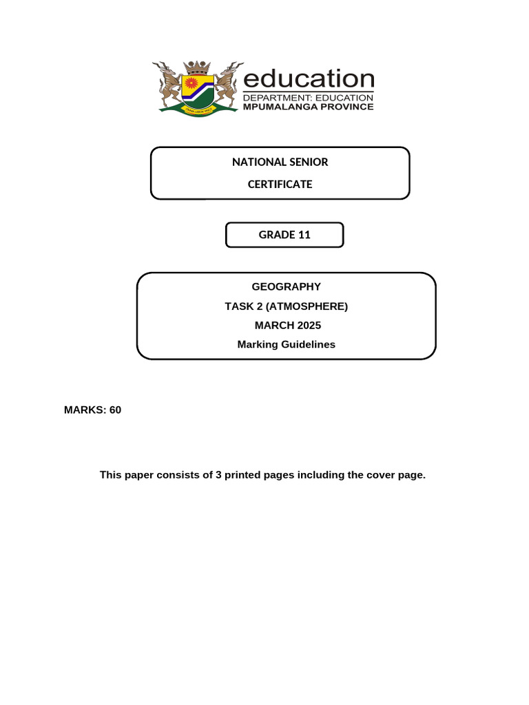 Grade 11 Task 2 Cluster Marking Guidelines-1 | PDF | Rain | Agriculture