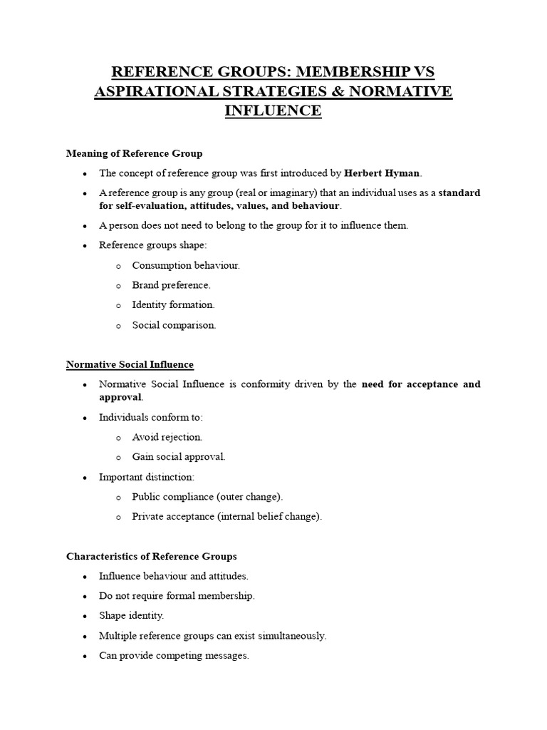 Reference Groups Membership Vs Aspirational Strategies & Normative ...