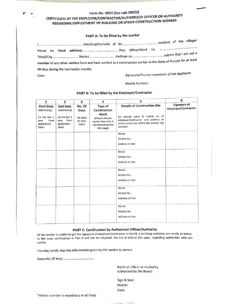 Form 27 - Worker Registration Form | PDF