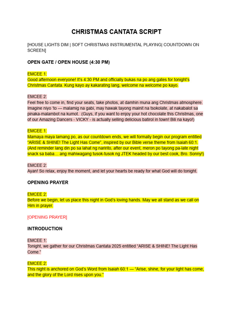 Christmas Cantata 2025 Emcees Script | PDF