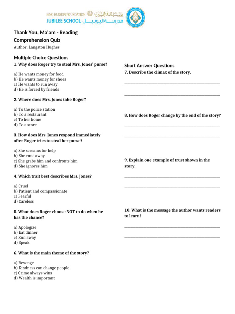 Thank You Maam Quiz | PDF