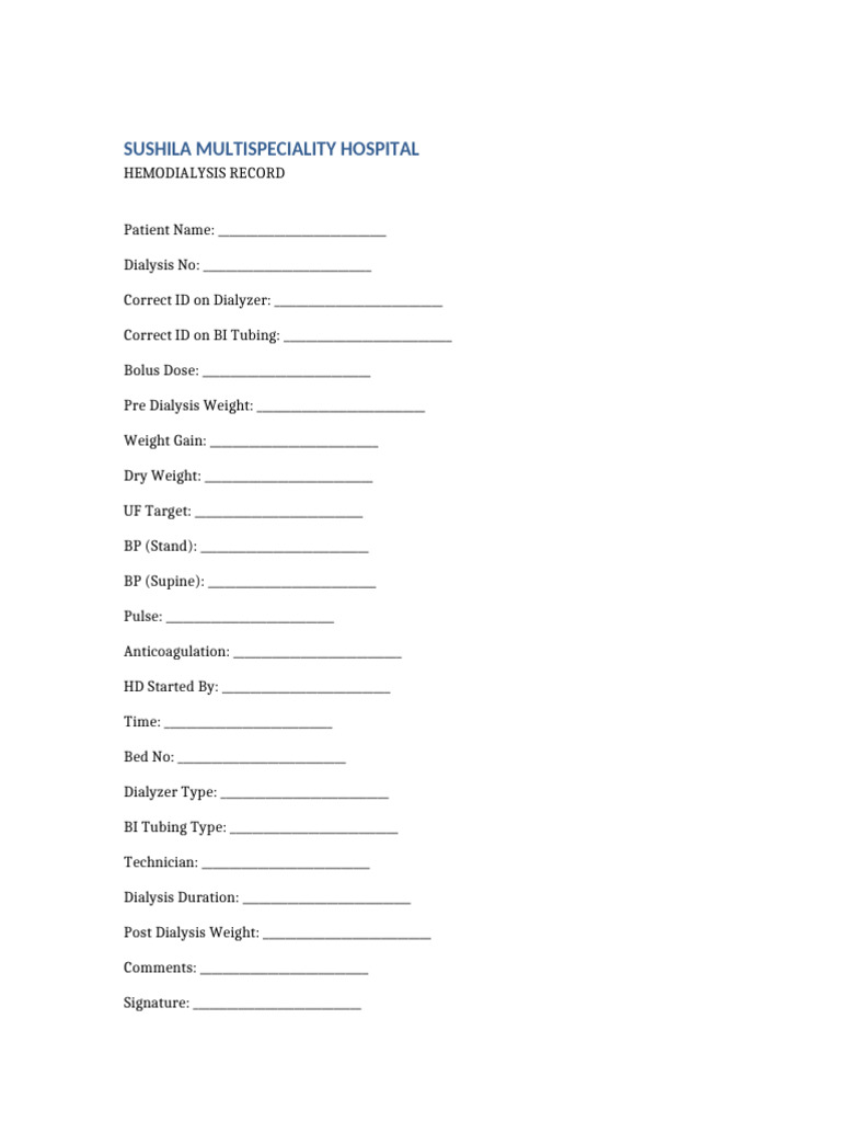 Sushila Hemodialysis Record | PDF