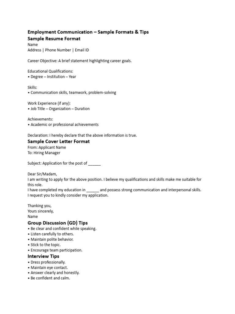 SMU MBA Employment Communication Samples and Tips | PDF