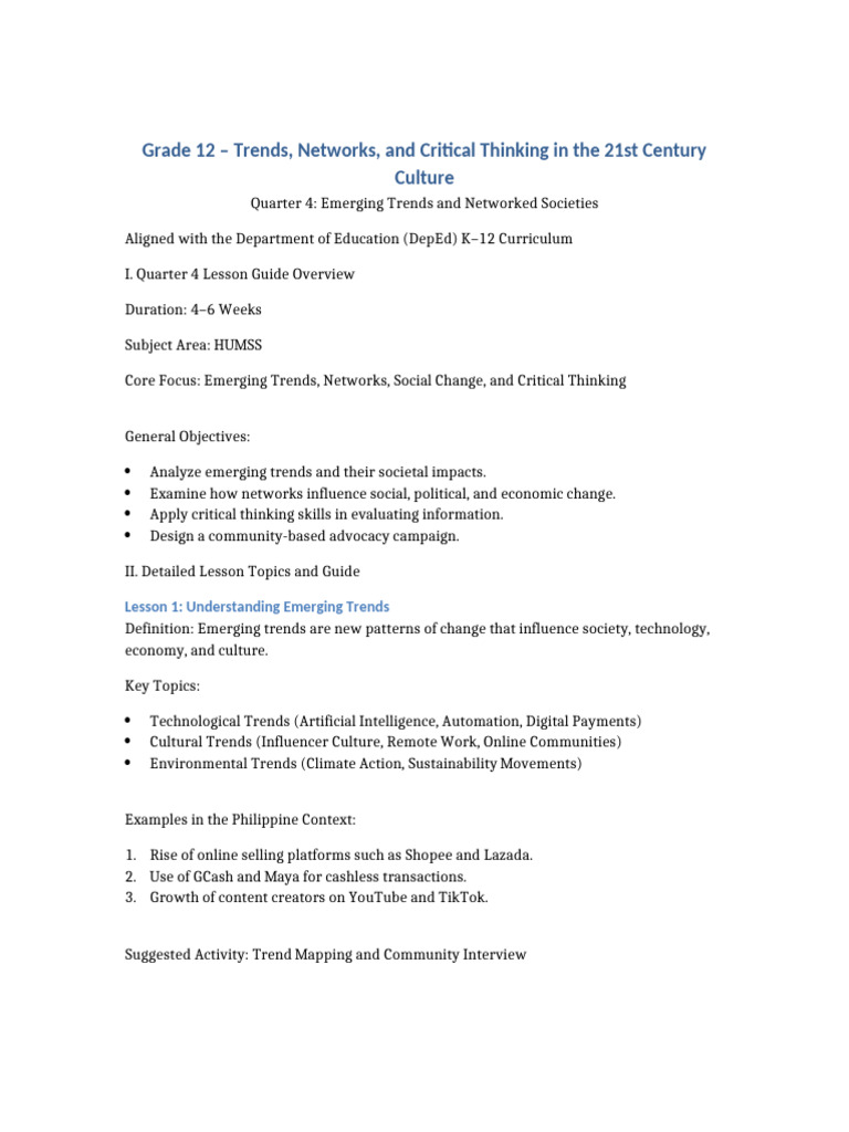 Grade 12 Trends Networks Quarter 4 Enhanced Module | PDF | Critical ...