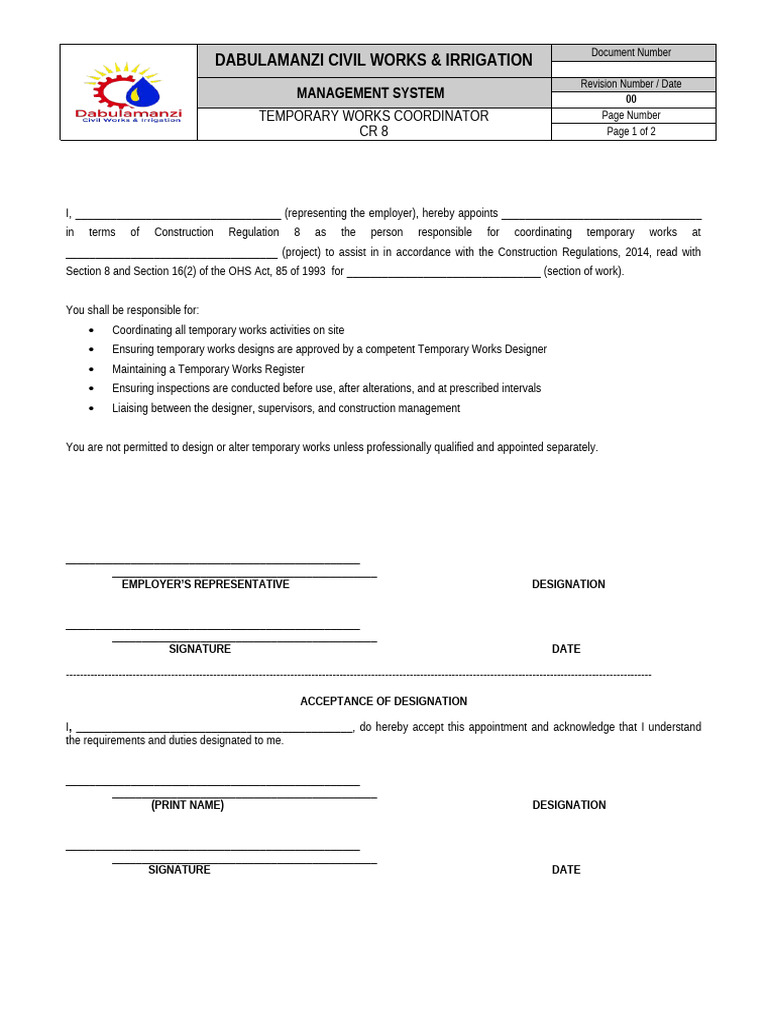 Appointed Temporary Works Coordinator | PDF | Justice | Crime & Violence