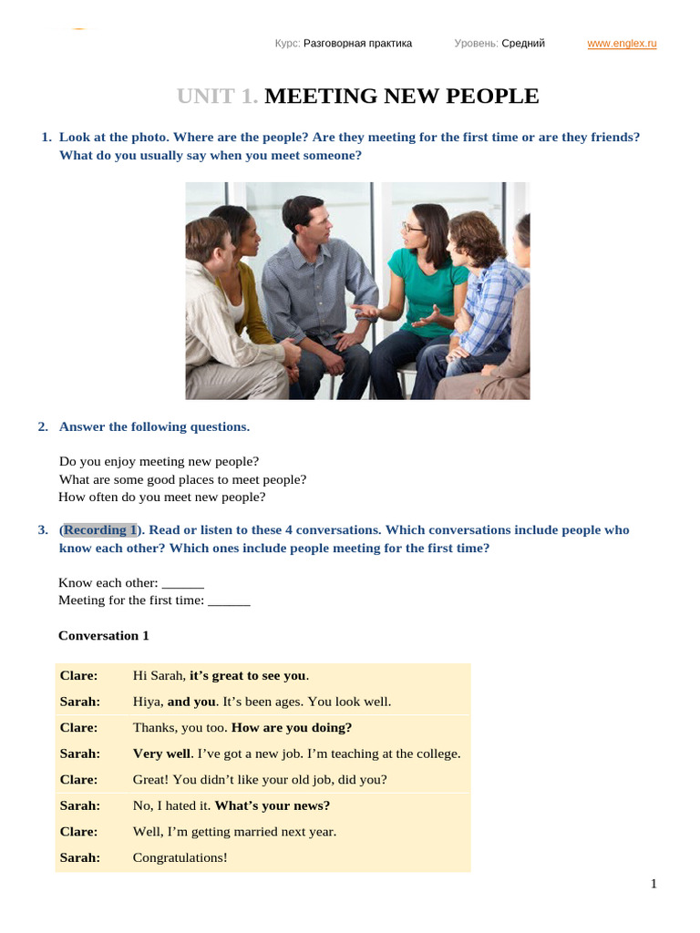 Unit 1. Meeting New People | PDF