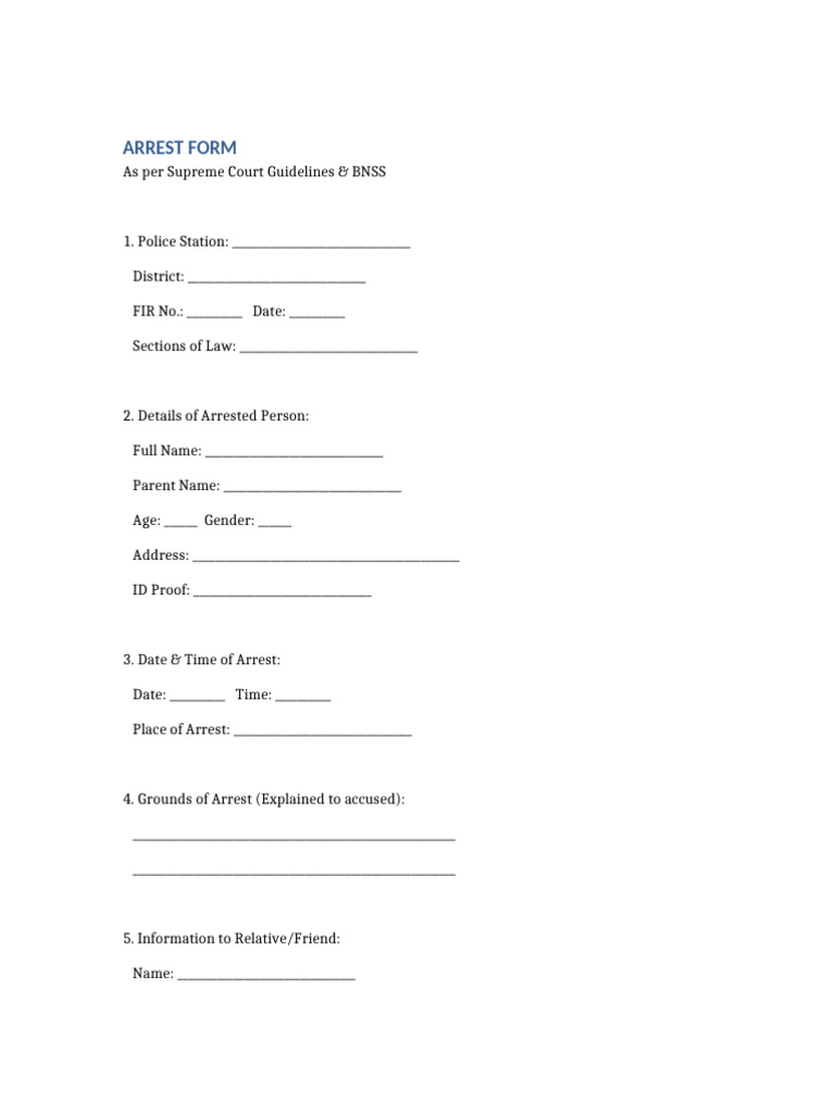 Arrest Form and Notice Under BNSS | PDF | Arrest | Chess Openings