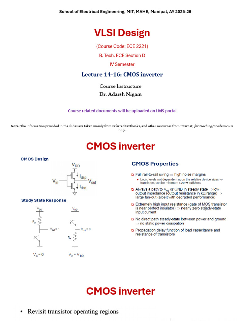 Lecture 14-16 CMOS Inverter | PDF | Cmos | Logic Gate