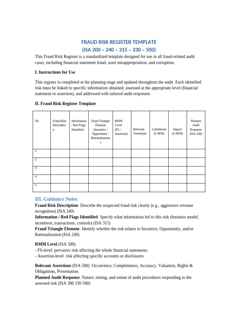 Fraud Risk Register Template | PDF