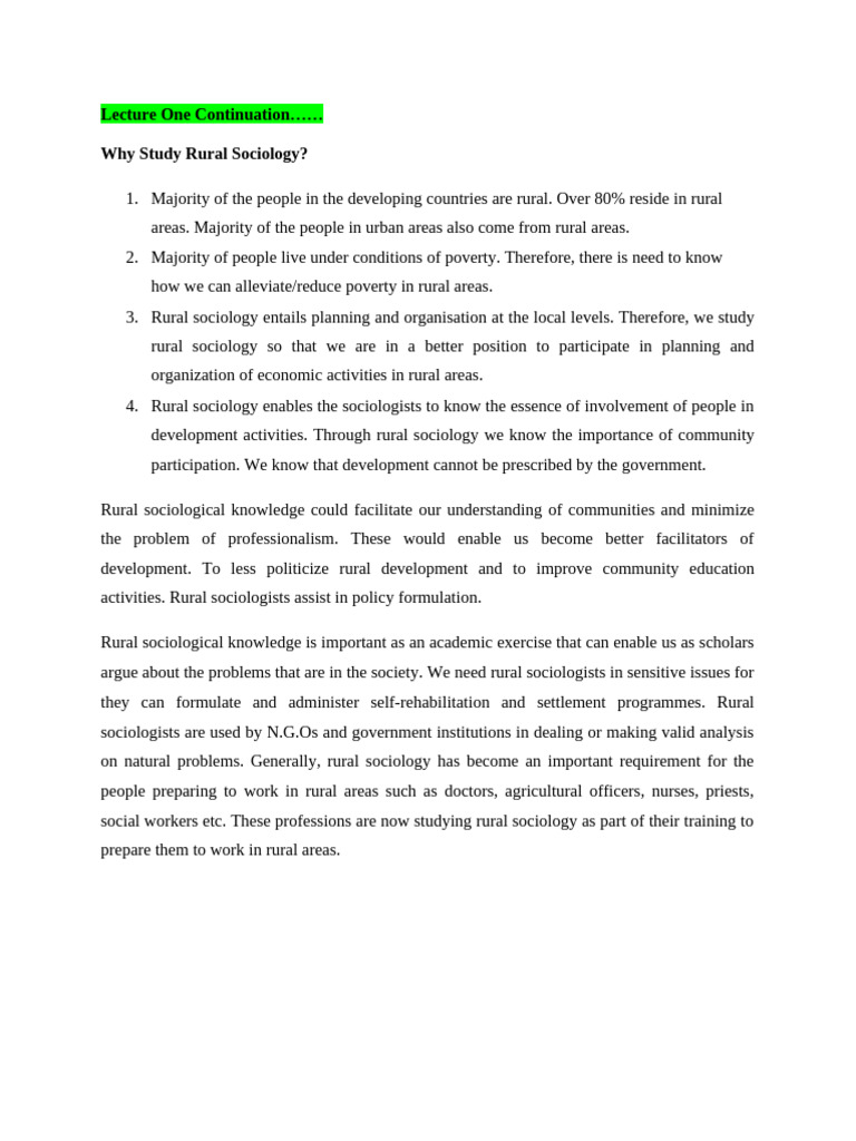 Lecture One More Notes | PDF | Sociology | Rural Area