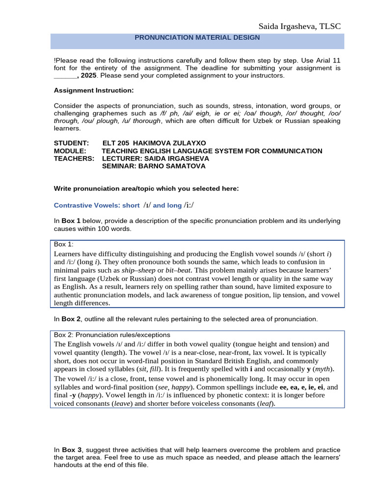 TLSC - Pronunciation Material Design | PDF | Vowel | Phonetics