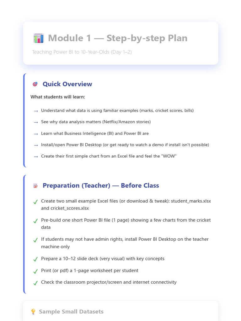 Power BI Teaching Plan | PDF | Microsoft Excel | Software