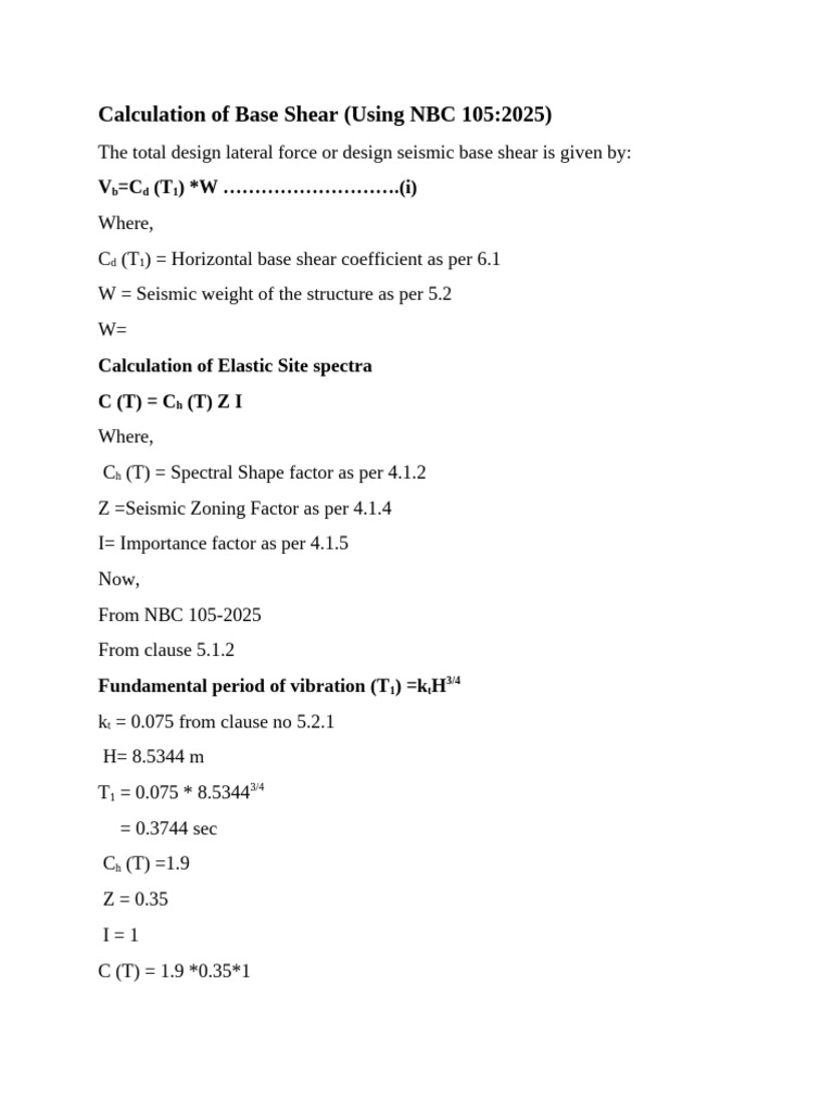 Calculation of Base Shear-1 | PDF | Materials Science | Physical Sciences