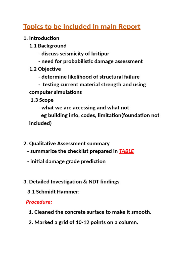 Topics To Be Included in Main Report | PDF