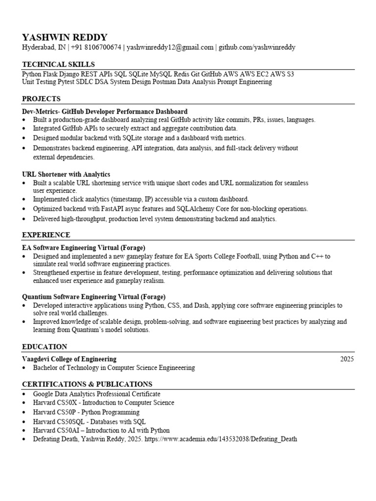 Yashwin Resume | PDF