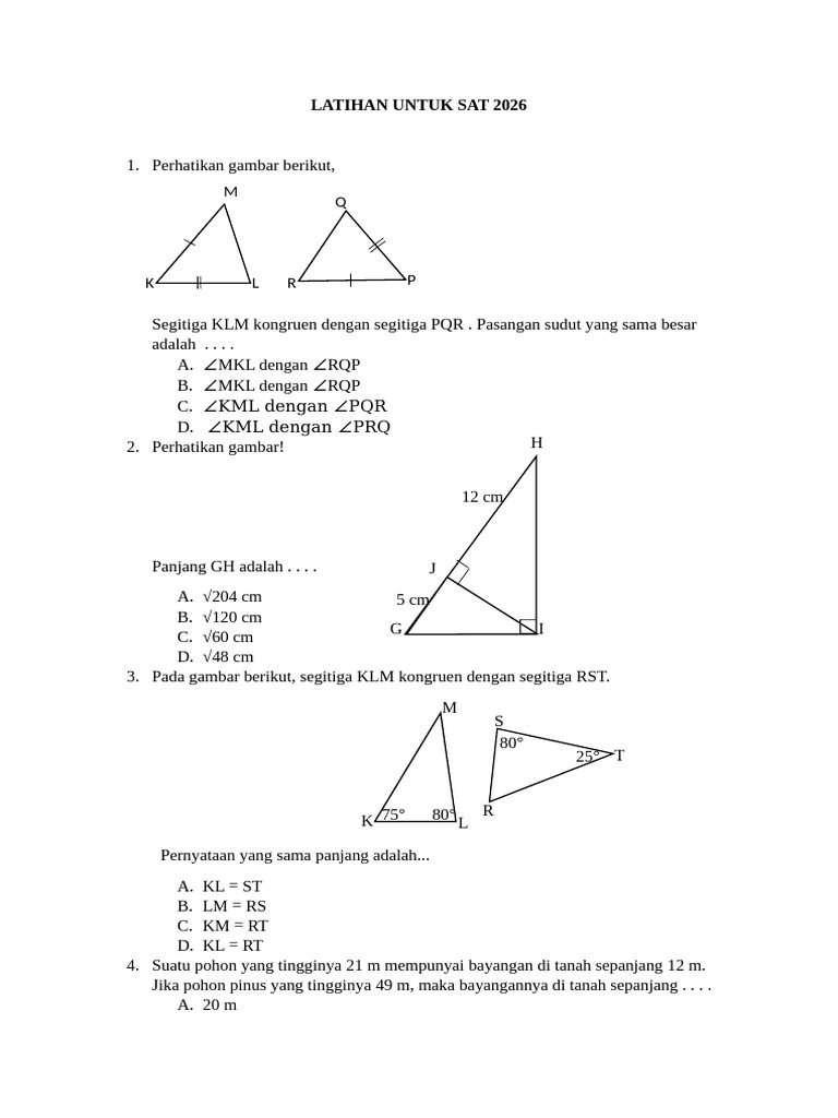 Latihan Soal Matematika SAT - 20252026 | PDF