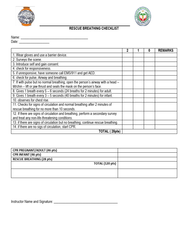 Rescue Breathing Checklist | PDF