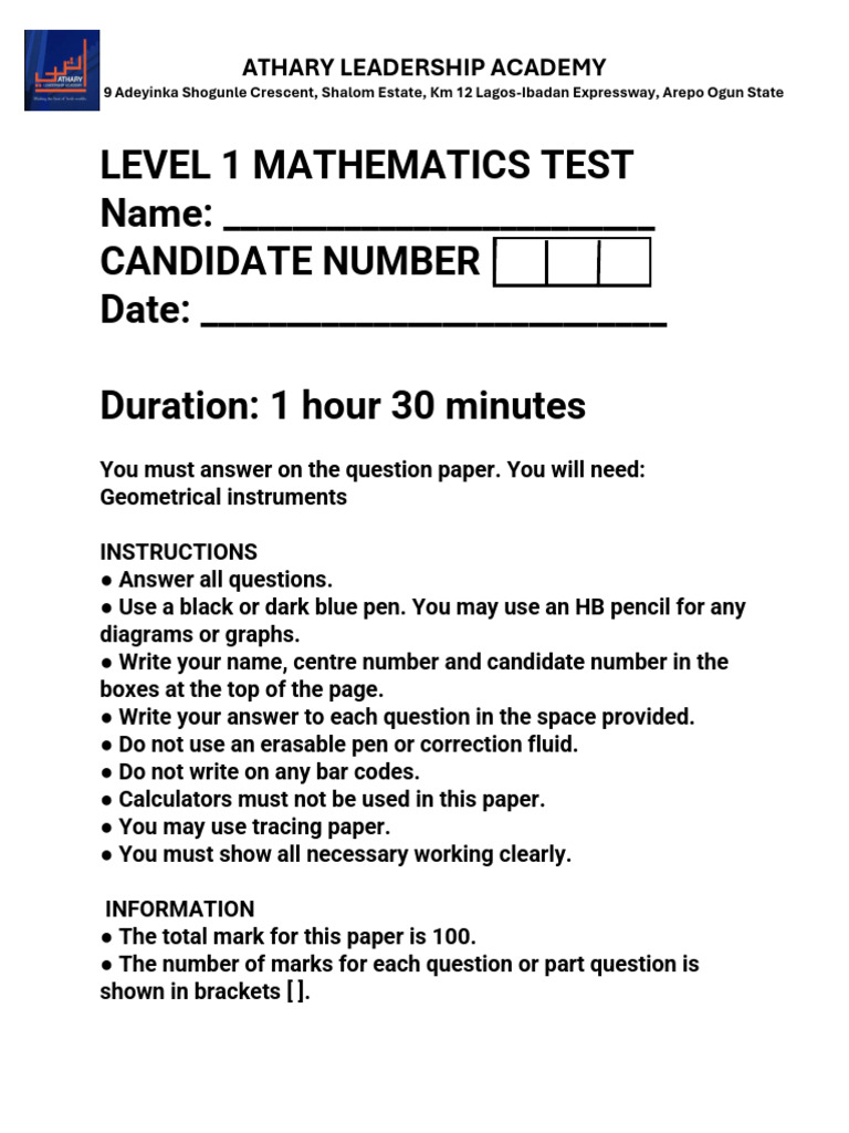 Level 1 Test 2 Resit 2025-2026 | PDF | Sphere | Mathematics