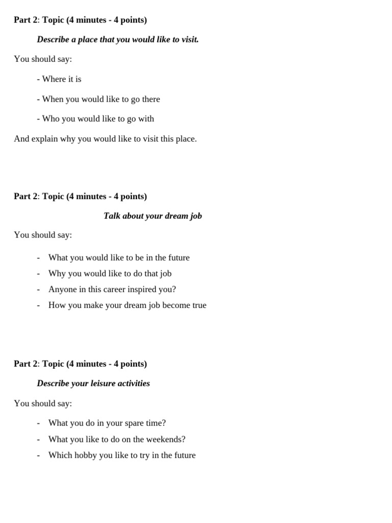 Speaking Topics For Basic English 3 | PDF