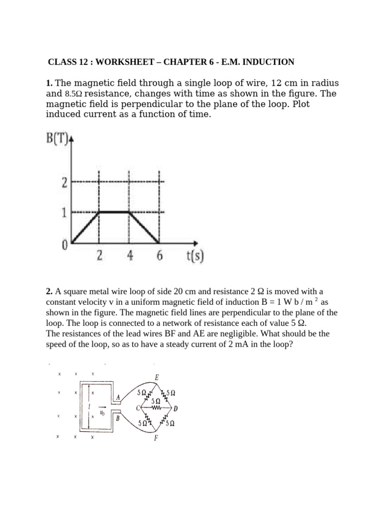 12 - STD - em Induction Worksheet - Class 12 - Sep 2024 | PDF ...