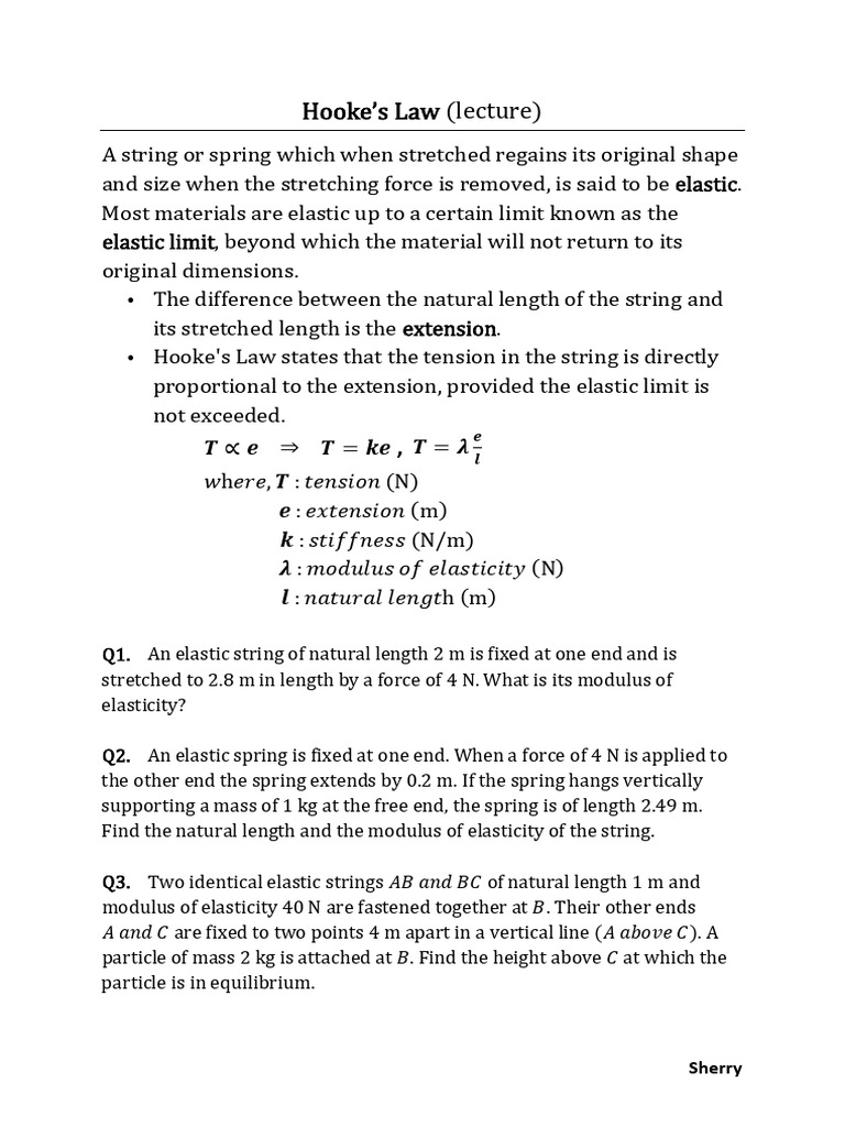 6 - Hookes Law (Lecture) | PDF | Elasticity (Physics) | Young's Modulus