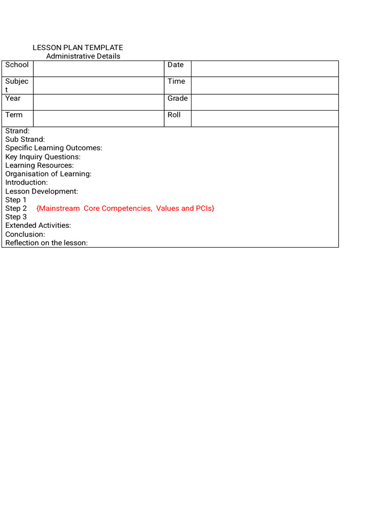 CBC Lesson Plan Template Kicd | PDF