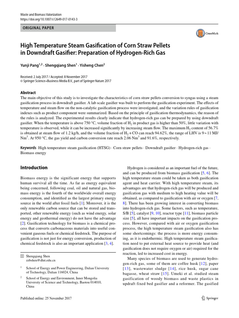 High Temperature Steam Gasification of Corn Straw Pellets | PDF ...