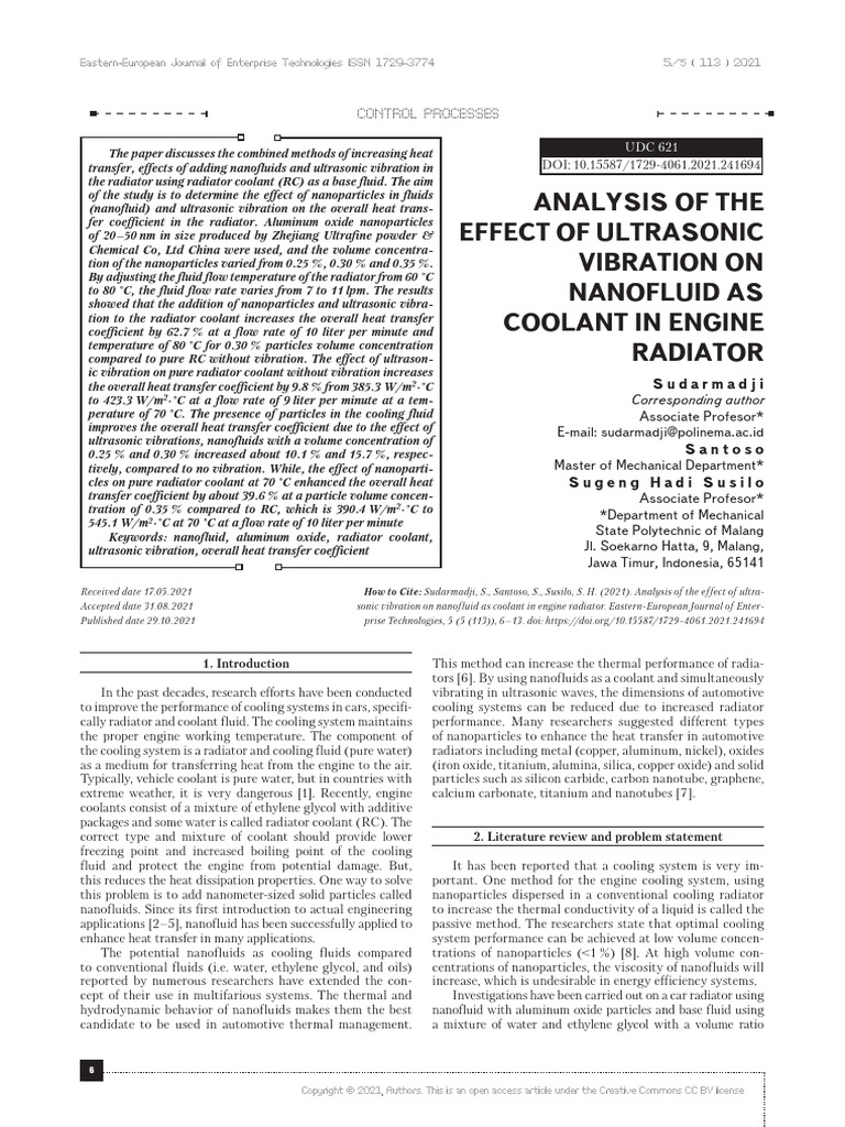 Analysis of The Effect of Ultrasonic Vibration On Nanofluid As Coolant ...