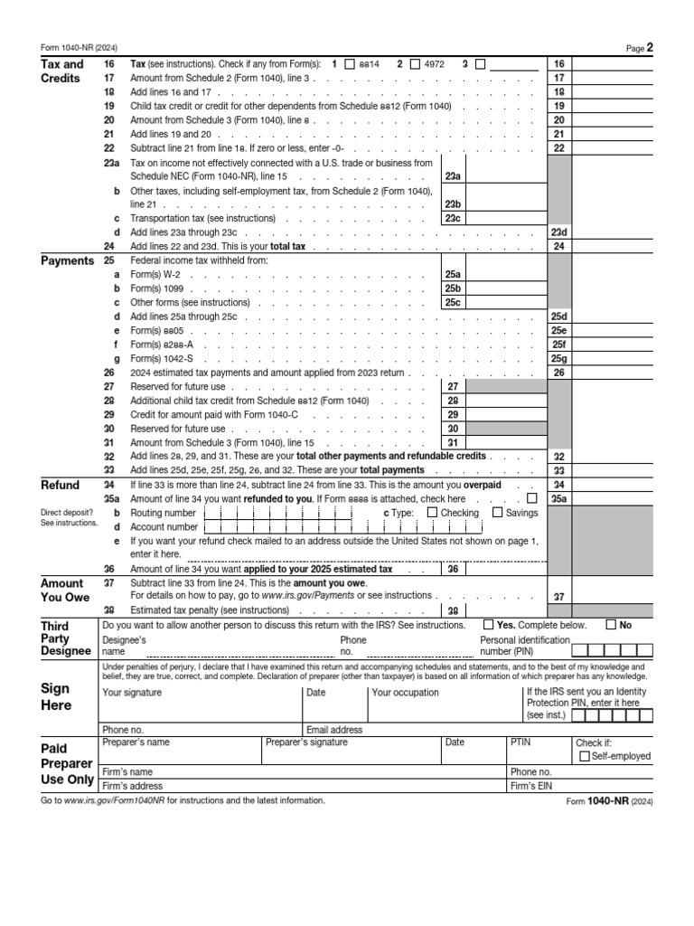 1040NR签字页 | PDF | Public Finance | United States Law