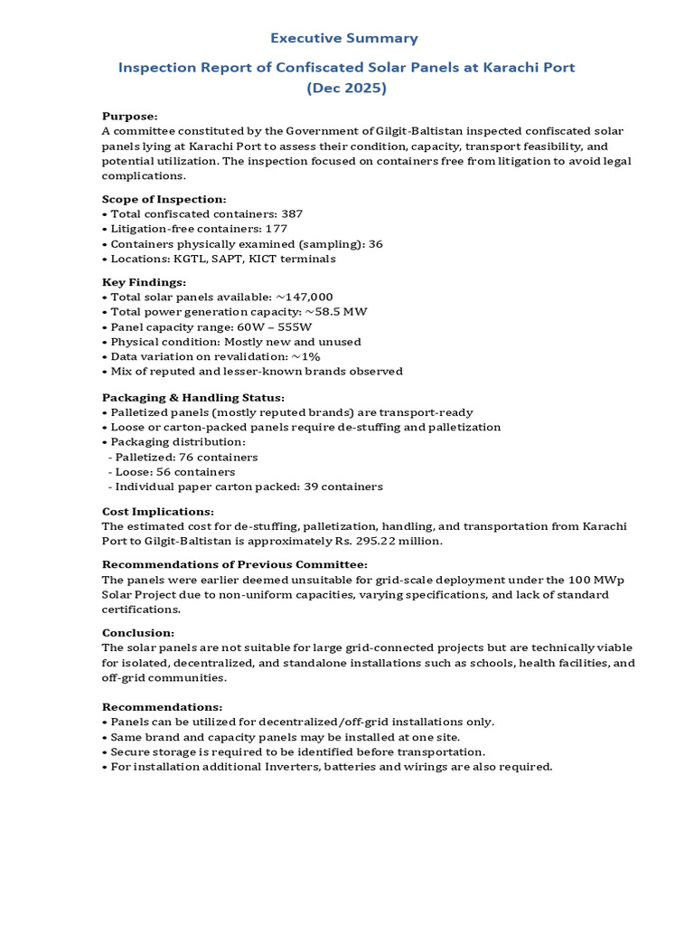 One Page Solar Panels Inspection Summary | PDF