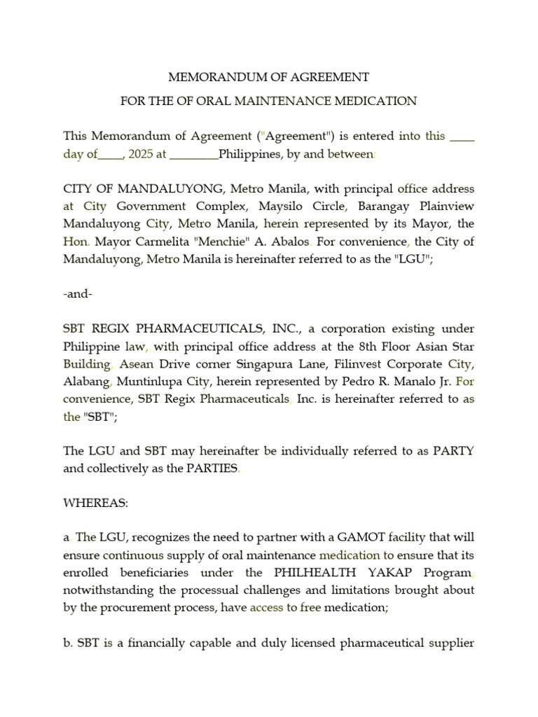 MOA For The Oral Maintenance Medication | PDF | Medical Prescription