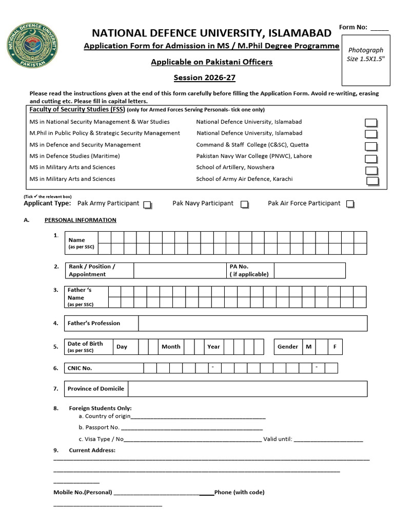 Admission Application Form (FSS Session 2026 27) | PDF | Qualifications ...