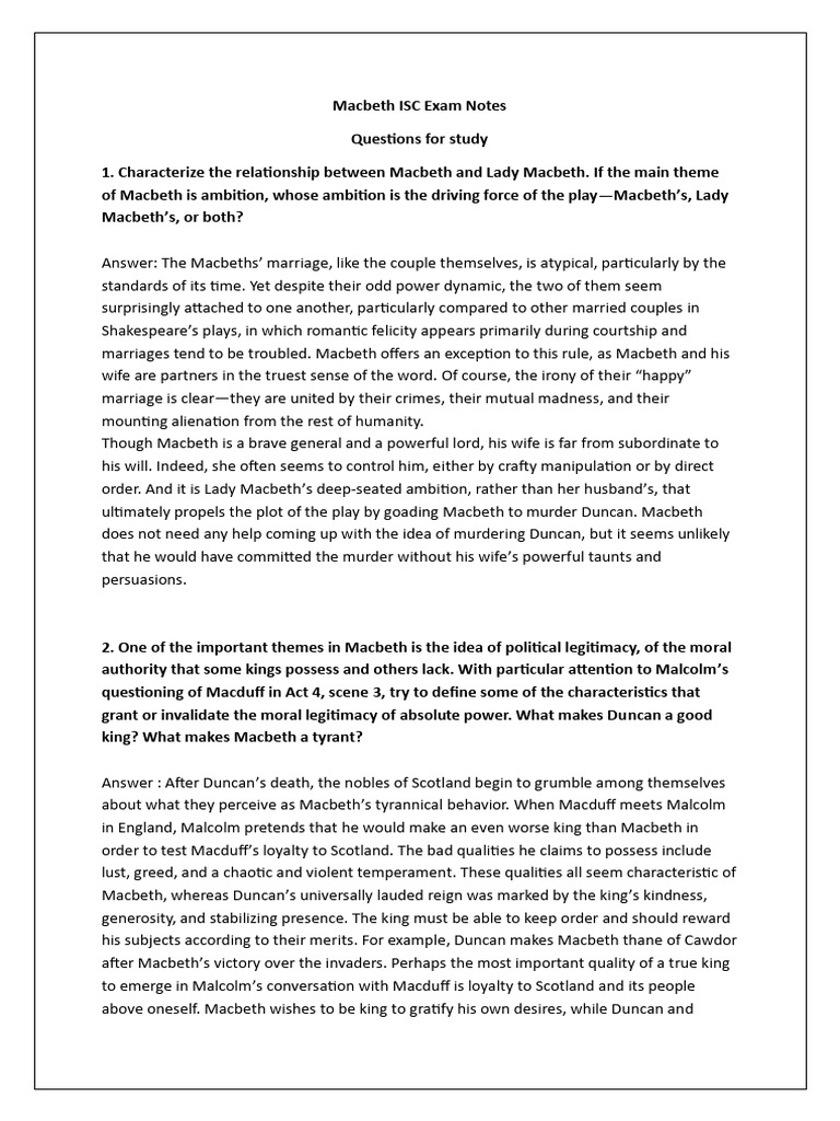 XII Macbeth Revision Sheet 1 | PDF | Macbeth