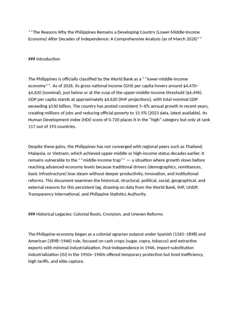 The Reasons Why The Philippines Remains A Developing Country | PDF ...