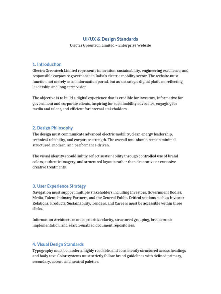Olectra UI UX Design Standards Document | PDF | Websites | Computing