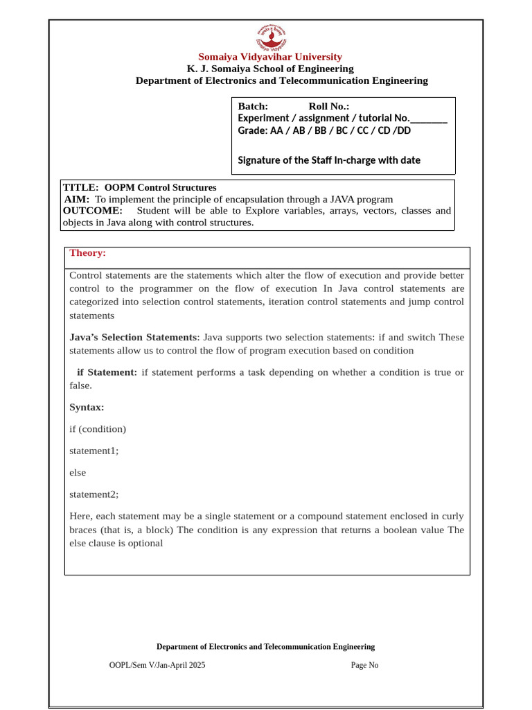 LAb 2_Control Structures | PDF | Mathematical Logic | Computer Programming