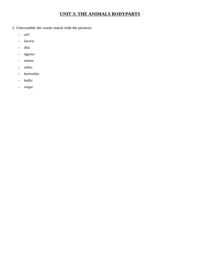 Unit 3 - Animals Body Parts | PDF