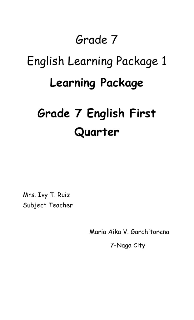 Learning Package Grade 7 English First Quarter | PDF
