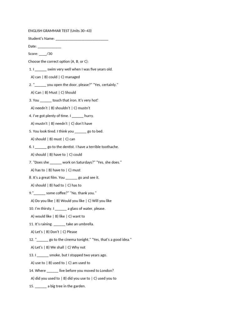 ENGLISH Grammar Test | PDF | Chess Theory | Chess