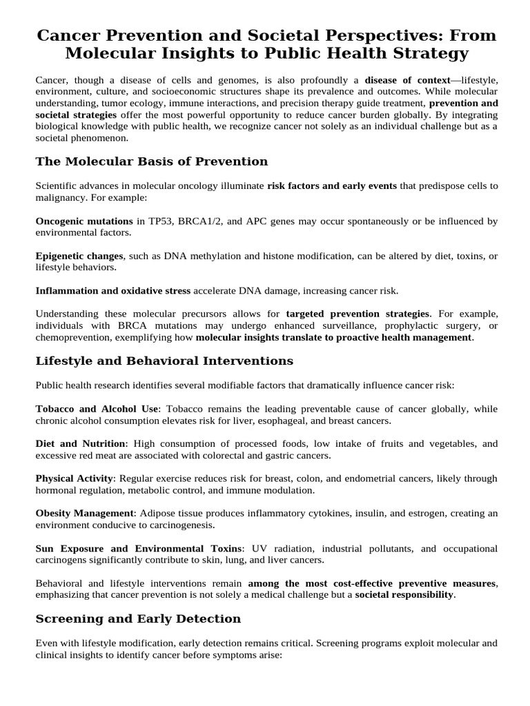 Cancer Prevention and Societal Perspectives | PDF | Cancer | Preventive ...