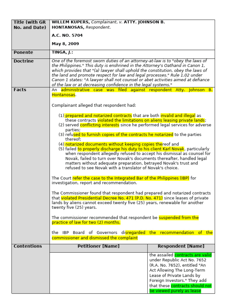 Kupers vs. Hontanosas, AC 5704, 587 SCRA 325 (2009) | PDF | Lawyer ...