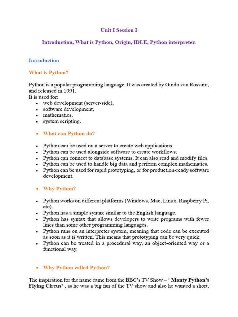 History and Basics of Python | PDF | Python (Programming Language ...
